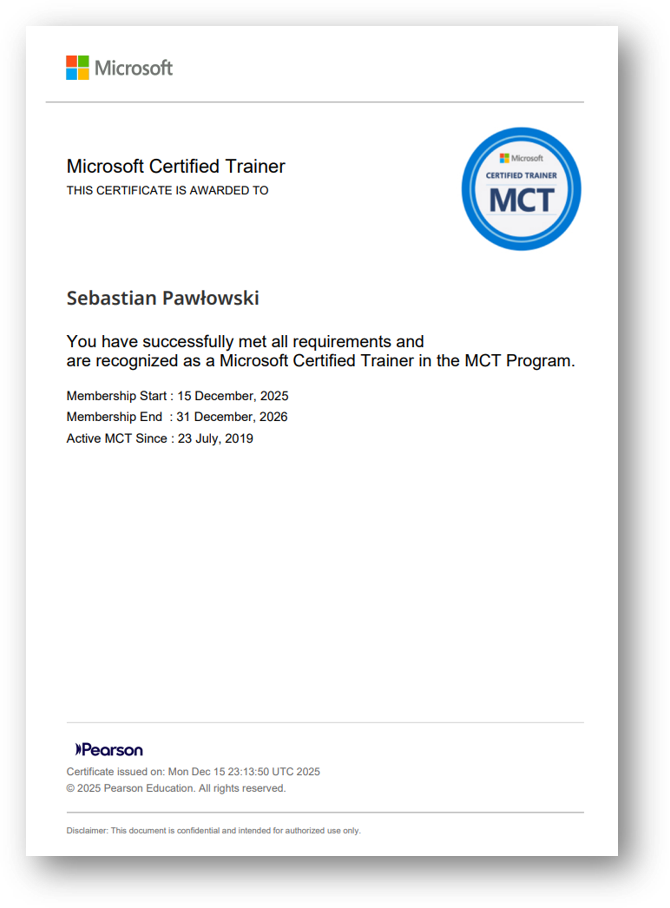 Microsoft Certified Trainer ‑ certyfikat